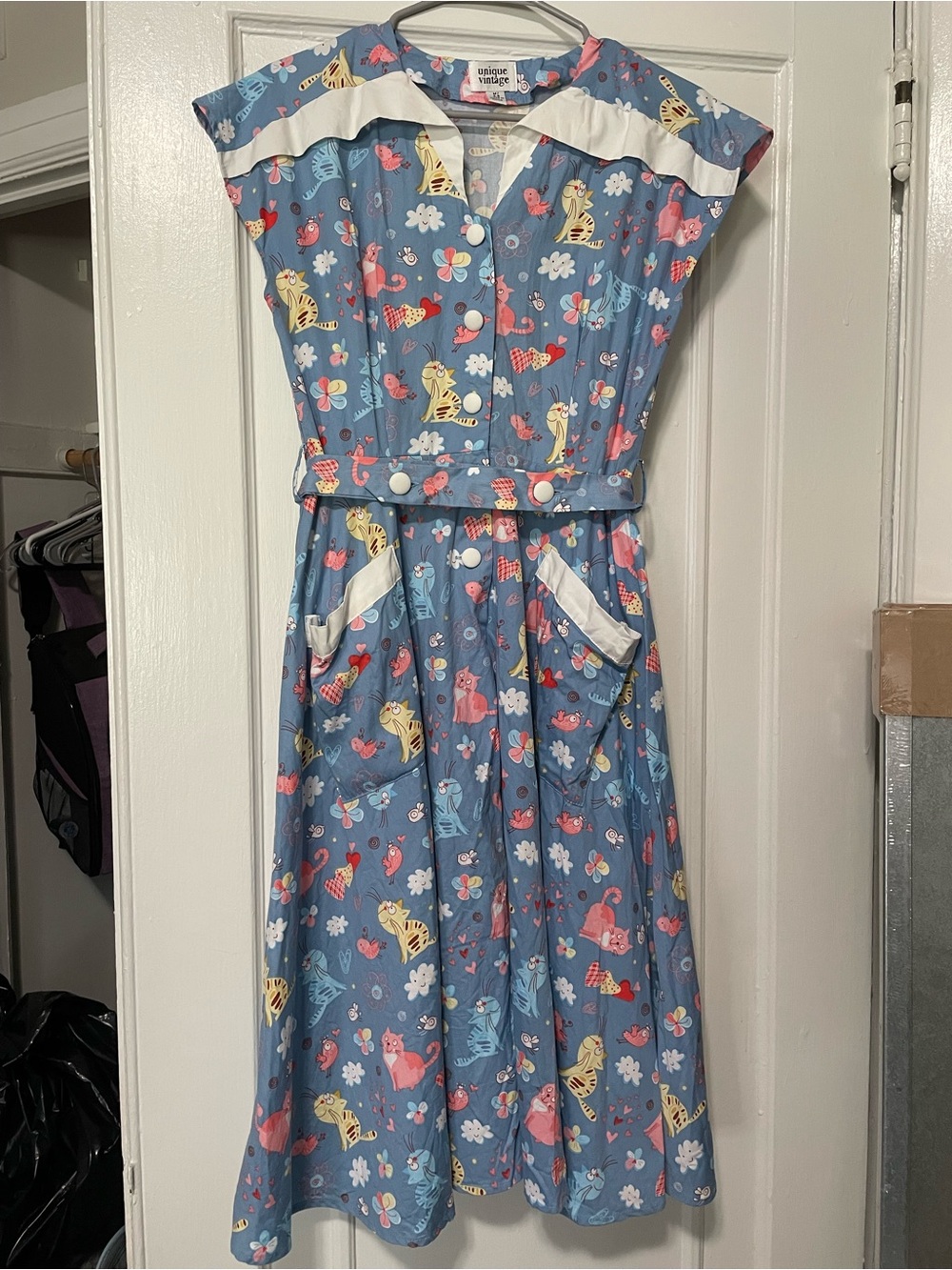 Unique Vintage Hedda Cat Print Swing Dress - Picture 6 of 8